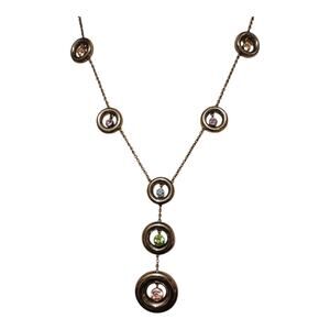 Michael Kors MK Gunmetal Multicolor Rhinestone Station Circle Necklace Y Drop